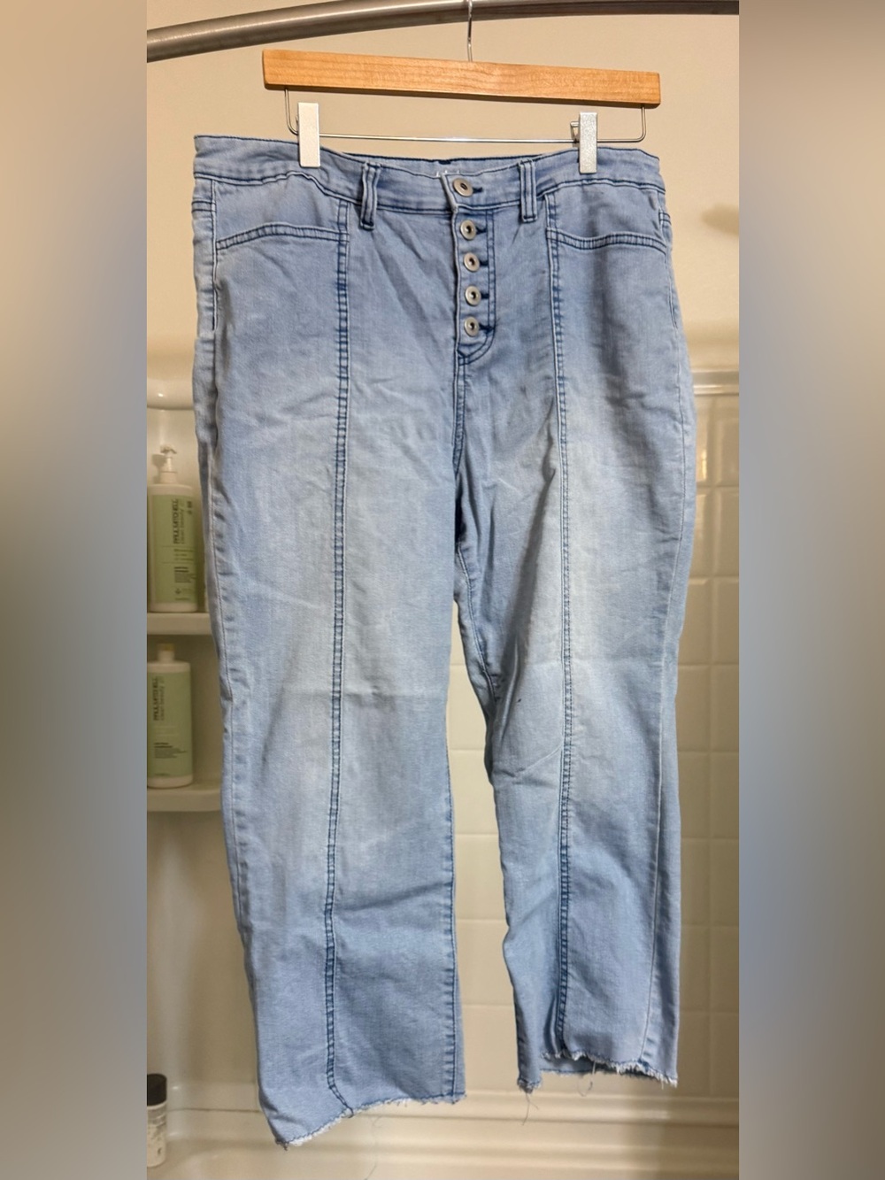 Light Wash Button-Front Flare Jeans